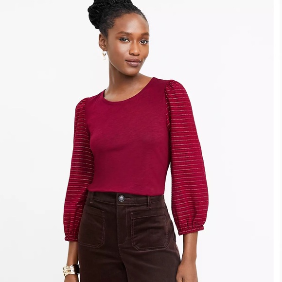 ⭐️ 2 for $10 Loft Shimmer Tie Back Mixed Media Top - Picture 2 of 11